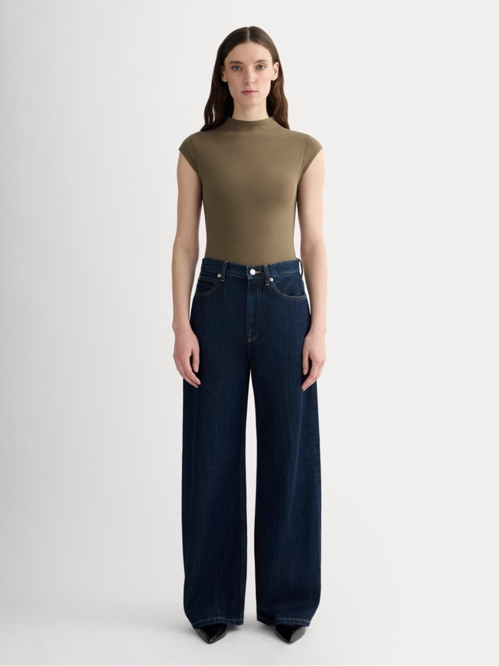 EVERLANE THE FORM FUNNEL-NECK‎ BODYSUIT SUPIMA COTTON SIZE MEDIUM BROWN